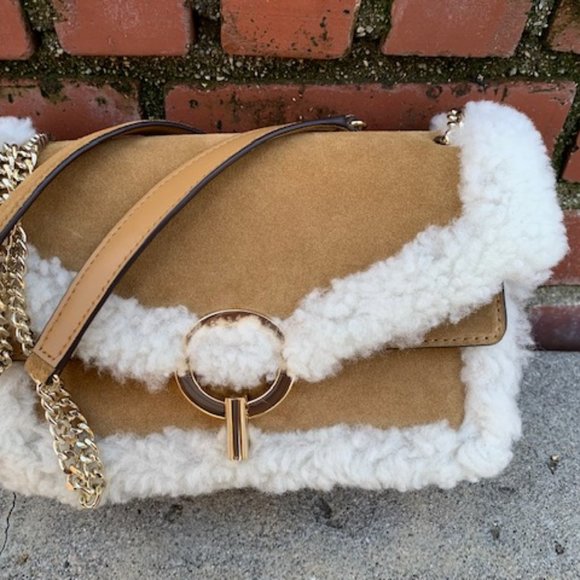 Sandro Yza Shearling-Trimmed Suede Sherpa Crossbody Bag - Picture 1 of 11